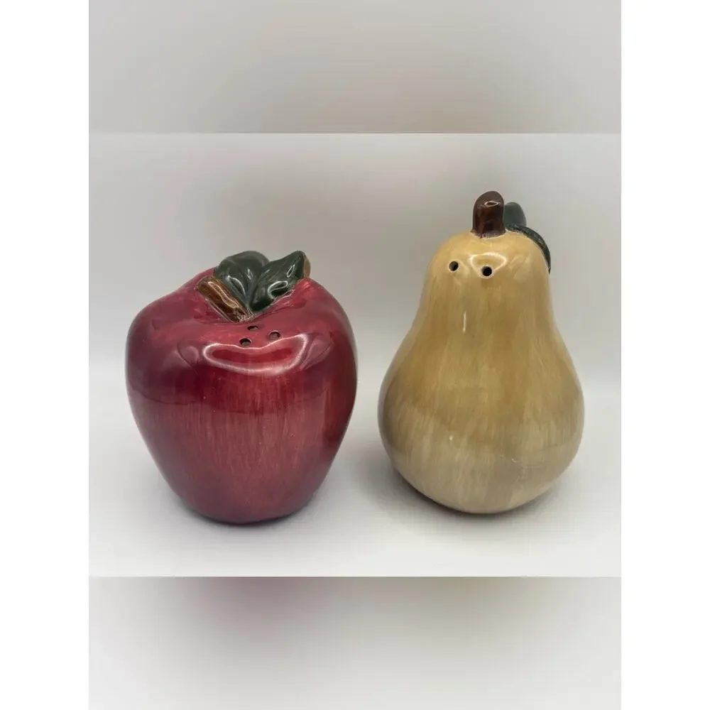 Ceramic Apple & Pear Salt & Pepper Shaker Set, Cottagecore Kitchen Accents